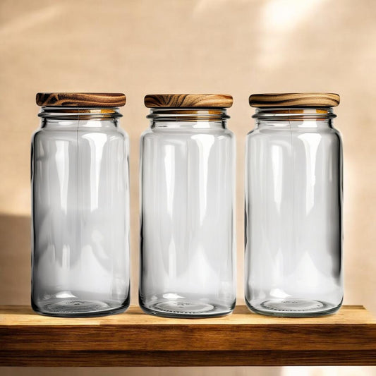 Neatd High-Borosilicate Glass Food Storage Jars with Airtight Acacia Lids (3-Piece Set)