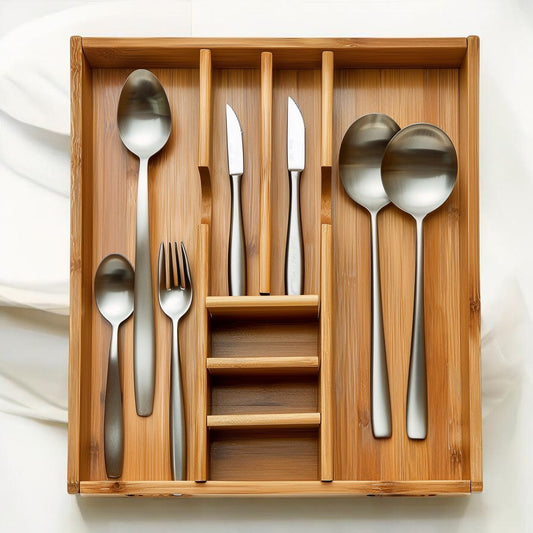 Neatd Expandable Bamboo Cutlery Tray and Utensil Drawer Organizer