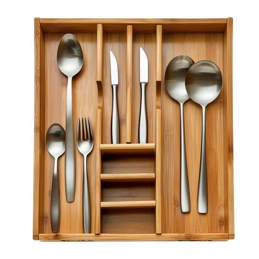 Neatd Expandable Bamboo Cutlery Tray and Utensil Drawer Organizer